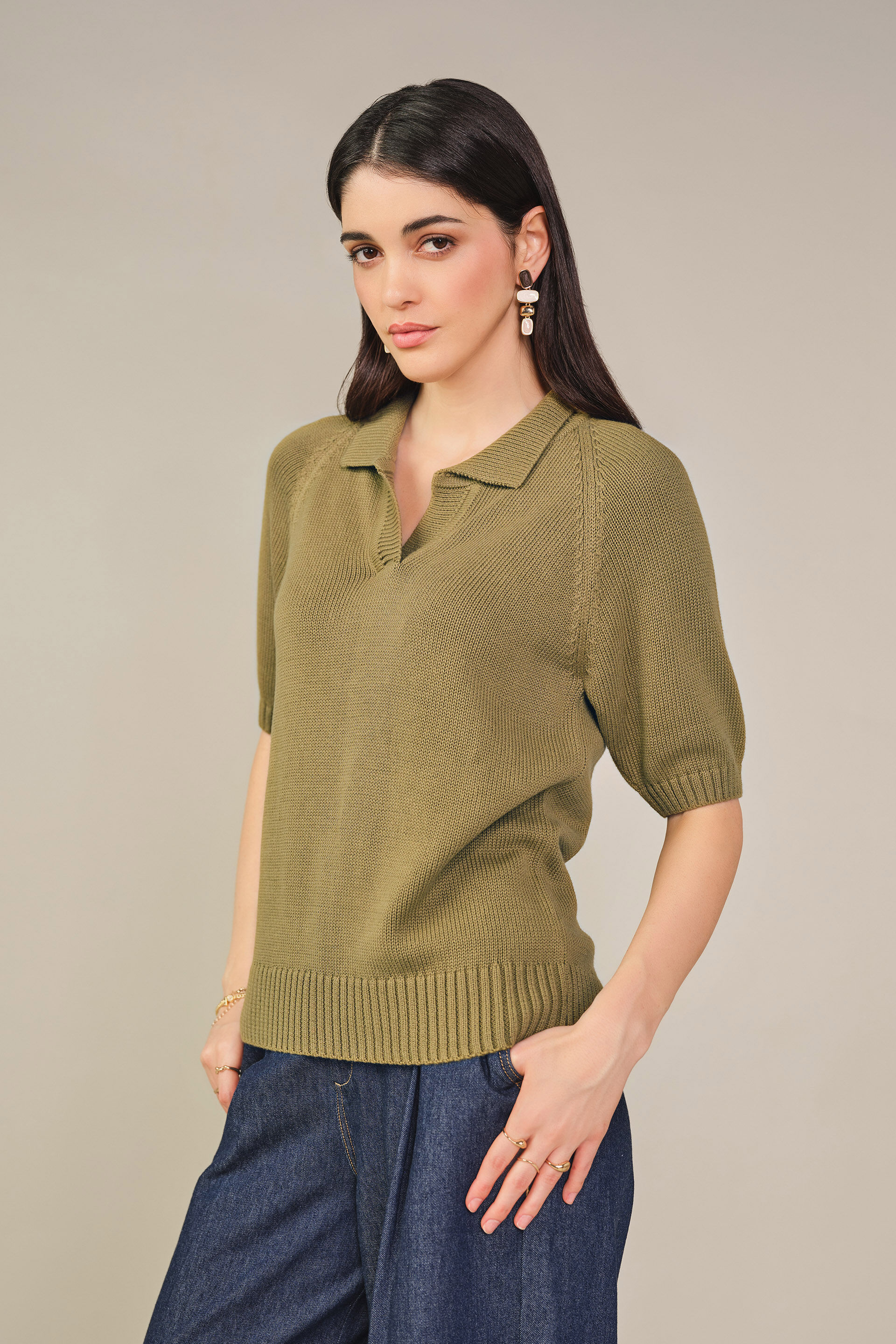 Solid Polo Top in Olive, Olive, image 4